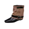 Botas de tornozelo patchwork retrô estilo francês para mulheres, nova coleção outono/inverno 2026, com detalhes de fivela, bico quadrado e um design justo em couro camurça
