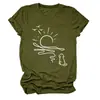 Amazon eBay Loja Independente Divertida Versátil Feminina Gaivota Silhueta de Sol Cachorrinho Gola Redonda Manga Curta Camiseta