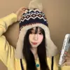 Gorro de Punto Cálido de Invierno Estilo Fair Isle para Mujer, Forrado de Felpa y Espeso, Protección contra la Nieve al Aire Libre, Orejeras a Prueba de Frío, Gorro de Lana Lei Feng