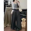 Tiro real: Calça de alfaiataria designer de corte solto, calça casual para mulheres, calça ampla de caimento fluido de alta qualidade, calça de cintura alta de caimento fluido até o chão