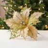 Gangheng Flores Artificiais de Natal Dourado Vermelho Cor Champagne 24cm Misturadas com Folhas Flores Decorativas Feitas à Mão em Formato de Folha de Bordo