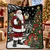 Manta de Graffiti Navideña de Venta Caliente Transfronteriza Manta con Pintura de Papá Noel Manta de Doble Capa Engrosada de Franela y Forro Polar DIY