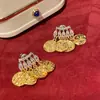 Pendientes Redondos Plegados con Borlas Tachonados de Pedrería Estilo Retro Europeo y Americano, de Moda y Versátiles, con un Toque de Lujo Ligero y de Alta Gama