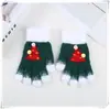 Luvas de Lã Tricotadas Fofas Coloridas com Pom-Pom para Árvore de Natal para Mulheres, Luvas de Inverno Quentes Anticongelantes para Tela de Toque
