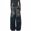 Calça Jeans Lavada Desgastada com Estampa de Letras Estilo Americano Streetwear para Homens e Mulheres Retro Solta Design Vintage Calça Longa