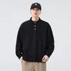 Moletom estilo americano, nova coleção de outono masculina, blusa casual color block de corte solto, camiseta de manga comprida com gola alta e botões, atacado de roupas masculinas