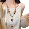 Novo Colar Pena Bronze Zen Chinês Feminino Estilo Étnico Boêmio Camada Dupla Corrente Longa para Suéter Acessórios