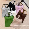 2076# Top de Tirantes Acanalado de Color Contrastante con Almohadillas en el Pecho para Mujer Verano Fitness Adelgazante Sexy Chica Caliente Espalda Hermosa de Tirantes Sin Mangas Espalda Descubierta