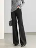 Pantalones de punto negros acampanados cropped holgados Xinge para mujer, otoño, alta elasticidad, ajuste ceñido, para commuting, fluidos, petite, pantalones de traje