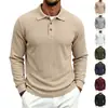 2026 Camisa Polo Masculina Casual Slim Fit Tamanho Grande Manga Longa Jacquard Texturizado Elástico Outono/Inverno Transfronteiriço