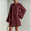 Vestido Casual Feminino de Manga Longa, Cor Sólida, Gola Lapela, Meio Zíper, Corte Solto e Leve, para Comércio Exterior na Amazon, Cruzamento Europeu e Americano, 2026
