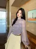 Xiu Xixi 2026 Primavera Etiqueta Blanca Elegante Cuello Redondo Tejido Patchwork Tencel Gasa Top 89671