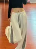 Pantalones Deportivos Estilo Americano Tallas Grandes para Mujer Otoño Invierno Con Terciopelo Grueso MM Gorditas Pantalones de Pierna Curva Pantalones de Pierna Ancha de Cintura Alta para Bajitas Rayados de Moda