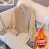 0239 Nueva Moda Otoño e Invierno Francés Estilo Chanel Cuello en V Manga Larga Costura Delgada Top Camisa 0239