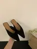 Primer Encuentro con las Nuevas Chanclas Abiertas de Media Piel para Mujer de la Nueva Temporada, Calzado de Verano para Exteriores, Nuevo Estilo Francés Retro de Ante, Mocasines con Tacón Grueso y Puntera Puntiaguda para la Brisa Nocturna