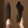 Botas finas femininas estilo retrô, bico fino fosco, salto baixo (kitten heel), novas botas femininas simples e versáteis estilo coreano para outono e inverno 2026