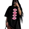 Verão 2026 Novo Estilo Europeu e Americano Sexy Doce Picante Estilo Puro Desejo Estampa de Lábios Solto Versátil Tendência Blusa