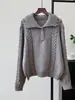 Suéter de Punto Grueso Retro con Cuello de Solapa Trenzado 2025 Otoño e Invierno Nuevo Estilo Coreano Holgado y Versátil Top de Punto para Mujer