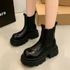 Botines Gruesos Estilo Dulce Negro Fresco Botines Tobillo Mujer 2026 Otoño Invierno Retro Versátiles Estilo Británico Botines Chelsea Mujer