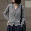 Novo cardigã de tricô com decote em V estilo coreano para outono e inverno, blusa base de tricô, jaqueta cardigã, top, falso conjunto de duas peças