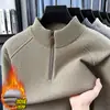 Suéter Espeso de Invierno Nuevo Estilo para Hombre con Media Cremallera y Forro de Lana Moda Juvenil Todo en Uno Cálido de Lana Tejido Capa Base