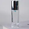 Frasco de Base de Vidro 30ml Transparente Reto Redondo Fundo Grosso Frasco com Bomba de Pressão para Loção Sérum Frasco Vazio para Recarga Cosmética
