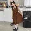 Vestido estilo academia para niñas, otoño, nuevo estilo, para niñas medianas y grandes, con solapa falsa, vestido camisero de dos piezas, vestido de princesa retro de manga larga.