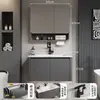 Gabinete de Baño con Esquinas RedondeadasSPC Panal de Aluminio Color Blanco Crema Combinación con Gabinete de Lavabo de Cerámica Lavamanos Lavabo