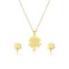 Conjunto de collar y aretes geométricos de moda de trébol de cuatro hojas transfronterizo oro de 18K simple nuevo acero de titanio collar de trébol de cuatro hojas mujeres