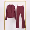 Conjunto Lulu Df de Jaqueta com Capuz Estampada e Calça Flare, Gola Alta Justa, Zíper Dourado Elástico, Roupa para Fitness Yoga