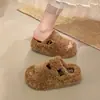 Pantuflas de algodón, otoño e invierno, modernas, cálidas, estilo nuevo, que aumentan la altura, de suela gruesa, con correas de velcro, peludas, de felpa, 2026, estilo plataforma