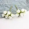Pequeño capullo de rosa fresco simulación flor decoración de boda tela de seda con alambre pequeño ramo material para corona