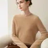 Camada base de malha de cashmere 100% de três fios com gola redonda para mulheres, suéter de manga longa, caimento solto, versátil, quente, com mangas raglã