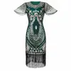 Vestido de Festa Sexy Fashionável Tamanho Grande Bordado com Miçangas Lantejoulas e Franjas Estilo Europeu e Americano Retrô Anos 1920