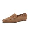 Sapatos Femininos de Couro Genuíno, Novos Mocassins, Bico Quadrado, Sola Macia, Couro Macio, Preto, Versátil, Sola Rasteira, Sapatos para o Trabalho e Dia a Dia, Sapatos Femininos