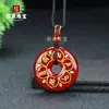 Colgante de Hebilla de Seguridad Dorada de Arena de Cristal Amuletos de Paz Dorados con Cuenta Dzi de Nueve Ojos de Cinabrio Natural Colgante de Fortuna