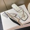 Pantuflas de Exterior para Mujer 2025 Nuevas de Tacón Alto con Tacón Grueso de Cristal Chanclas Elegantes Bordadas Moda Estilo Chino Sandalias para Mujer