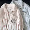 Pijama de Veludo Coral de Fábrica para Mulheres Outono e Inverno Cardigã Manga Longa Flanela Desenho Animado Doce Tamanho Grande Conjunto de Roupas Quentes para Casa