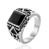 Anillo de moda punk transfronterizo con personalidad, anillo de acero inoxidable con gema estilo europeo y americano, joyería para hombre al por mayor, ágata negra popular