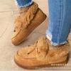 Sapatos de inverno de comércio exterior com cabeça redonda, fundo grosso, forrado de lã, grosso, quente, de algodão, para mulheres, comércio exterior, tamanhos grandes, sapatos de costura, botas de neve, sapatos de feijão