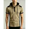 Camisa Polo con capucha para hombre de talla europea transfronteriza 2026, camiseta deportiva de manga corta con gofre y retazos, secado rápido y transpirable