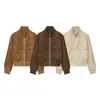 Ropa de comercio exterior para mujer 2026 Estilo europeo y americano moderna holgada con bolsillos textura de gamuza chaqueta bomber F71334