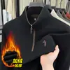 Sudadera con Media Cremallera de Lana de Camello y Seda DeRong para Hombre Otoño Invierno Logo Pequeño de Pony Manga Larga Abrigada Calidez Capa Base para Hombre