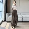 Calça reta estilo terno marrom, nova de outono cintura alta drapeada estilo old money calça casual pantalona