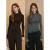 Camiseta de punto de lana fina con cuello alto medio, ajustada, sin costuras, de alta recuperación, 48 unidades, lavable a máquina, German Yangtze, para mujer en otoño e invierno