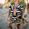 Traje Nuevo para Hombre de Hawái Transfronterizo Europeo y Americano Amazon Camisa de Manga Corta de Color Sólido para Playa para Hombre de Dos Piezas