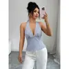 Nueva Camisola de Verano para Mujer Elegante con Rayas, Espalda Descubierta y Encaje Patchwork, Adecuada para Salir en Citas
