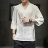 Camiseta de verano fina de manga tres cuartos, jacquard, tacto frío, seda de hielo, estilo chino, corte holgado, con estampado de dragón, camiseta tradicional Hanfu para hombre, estilo antiguo
