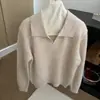 Suéter de Punto Retro Estilo Coreano con Cuello de Solapa Otoño Invierno Nuevo Suéter con Cuello de Gaviota para Mujer