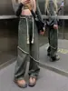 Jeans Wide Leg Estilo Americano High Street Design Sense Feminino Outono 2023 Novo Estilo Barba de Pelo Cintura Alta Calças Retas Tendência